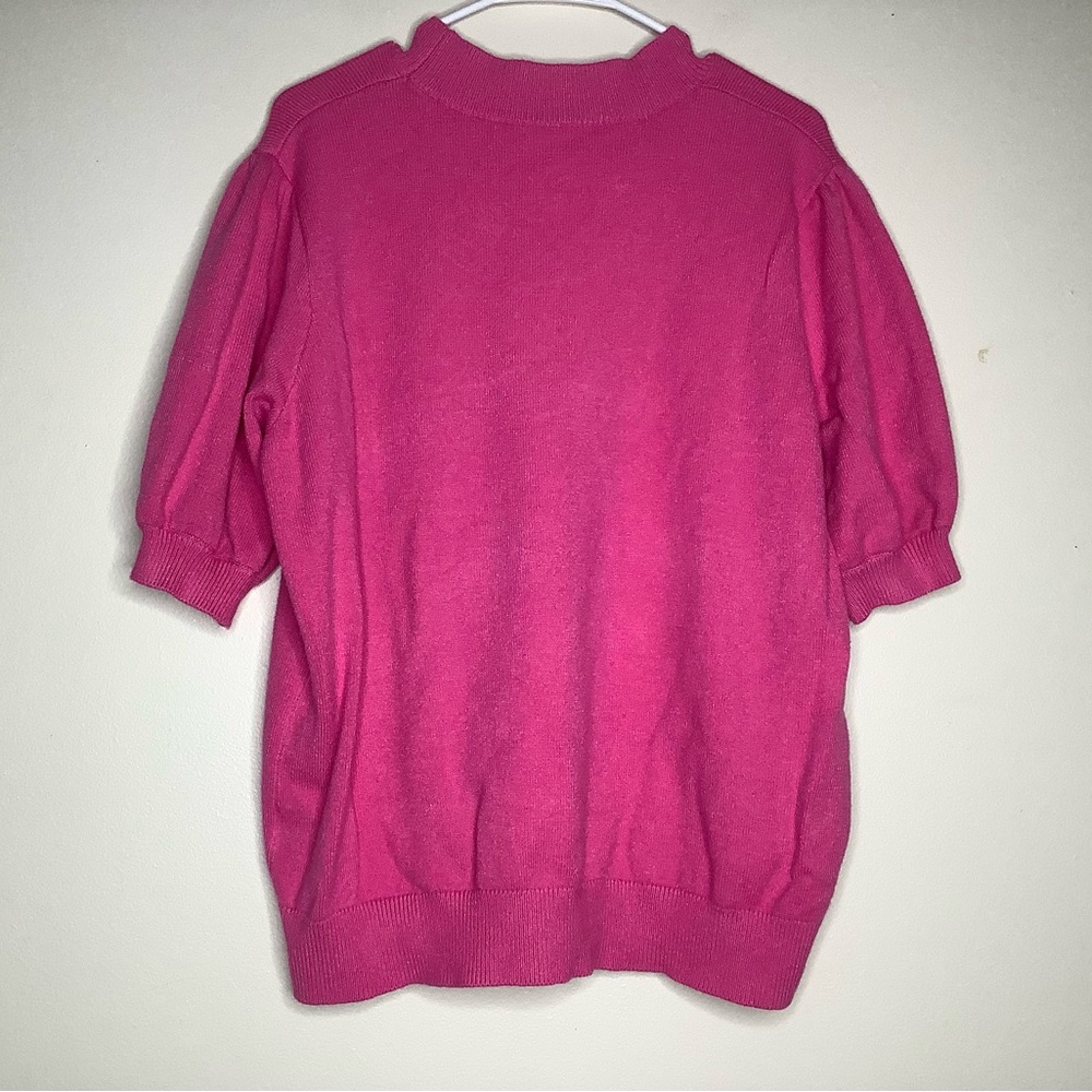 < Boutique Hot Pink Floral Puff Sleeve Sweater > - Picture 5 of 5